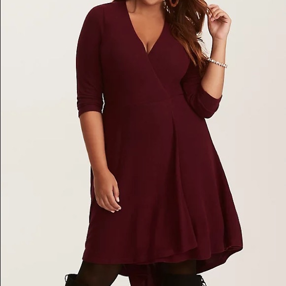 torrid Dresses & Skirts - Torrid Merlot Red Hacci Faux Wrap Dress